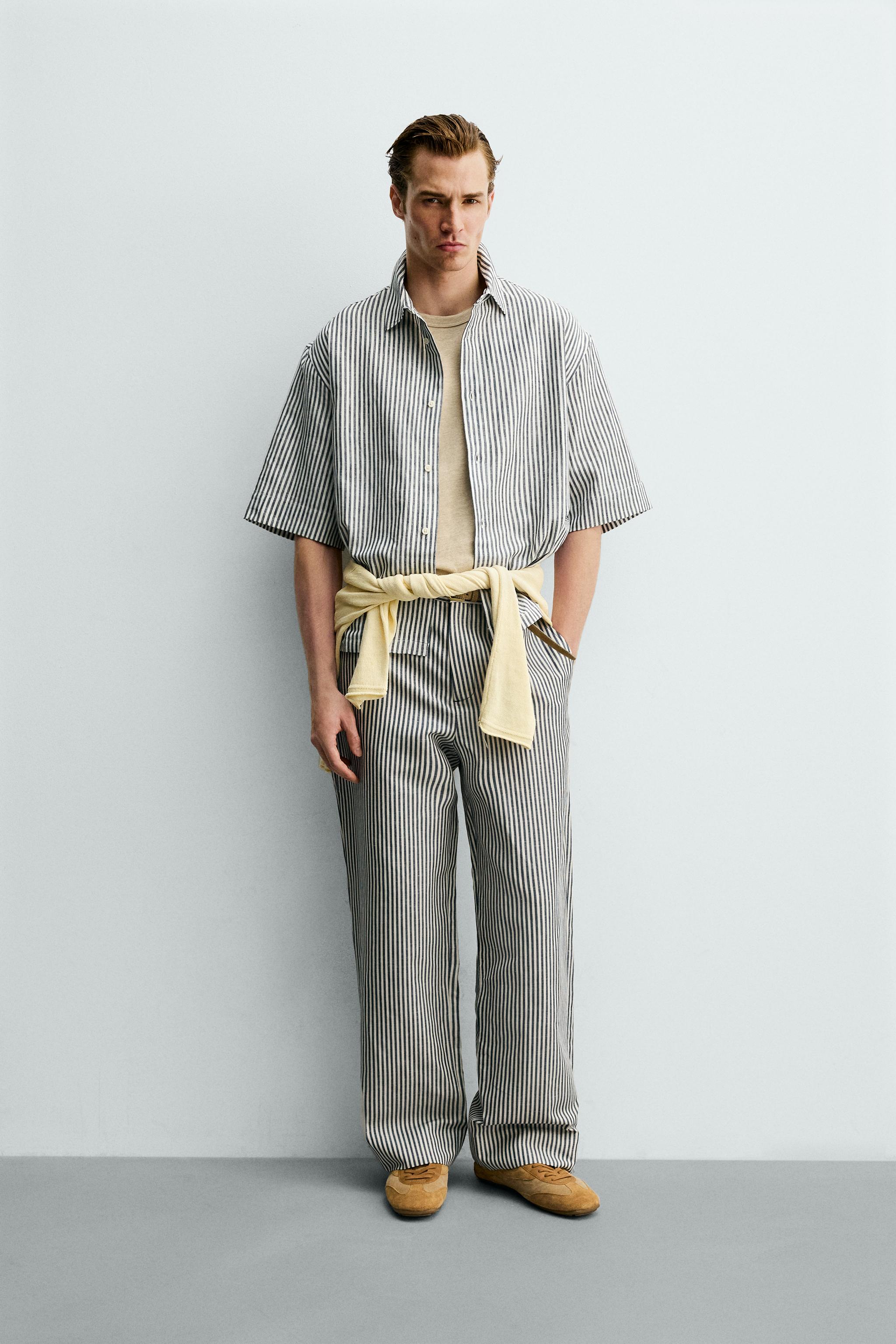 PANTALON RAYURES COTON-LIN